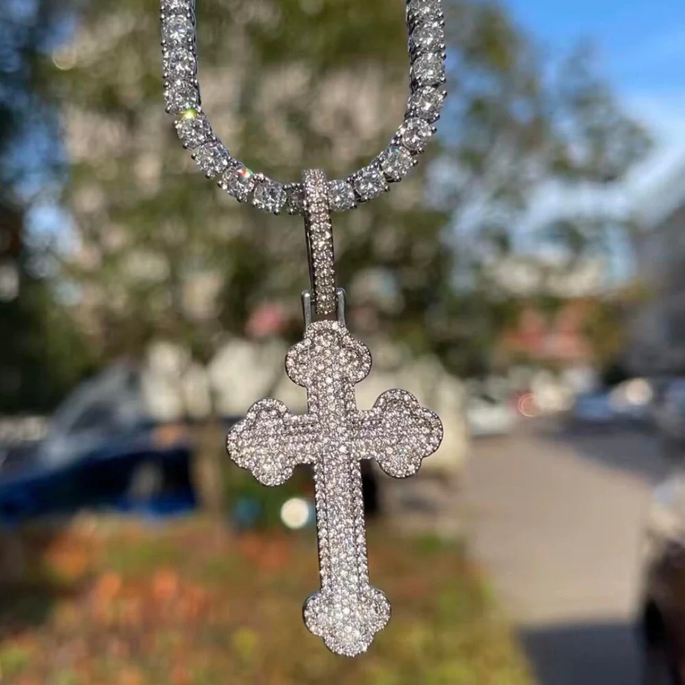 Silver Iced Tennis Cross Necklace 20inch